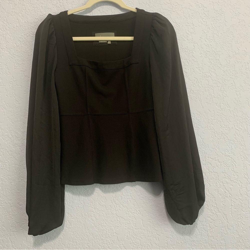 Anthropologie Allende Black Pullover Sheer Balloon Sleeves Top